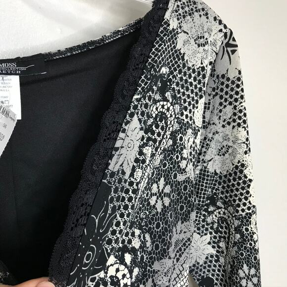 Women's NWT B.Moss Black Lace Print Dress Whimsigoth Witchcore 90s Large - Picture 4 of 8